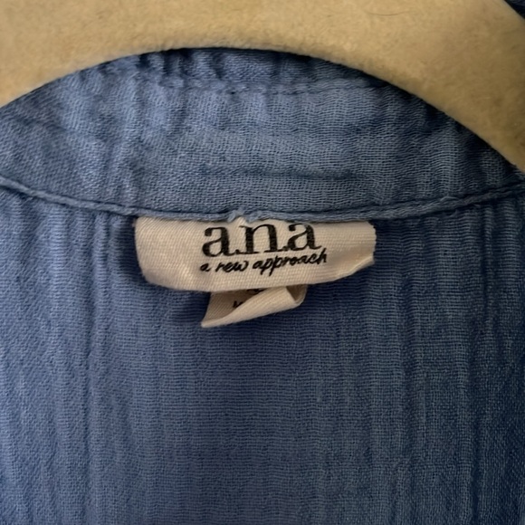 Blue cotton shirt dress / mini dress with collar and 3/4 length sleeves - Picture 5 of 7